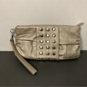 Steve Madden Silver Metallic Button Studs Clutch Evening Handbag